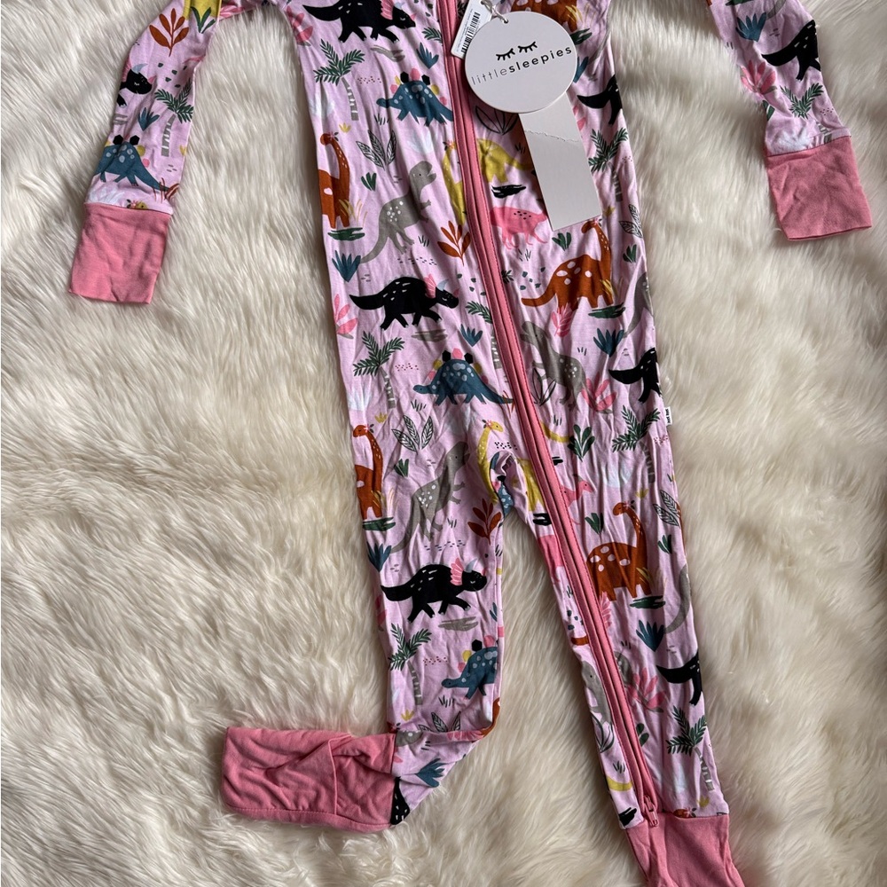 NWT Little Sleepies Pink Jurassic Jungle zippie 2T